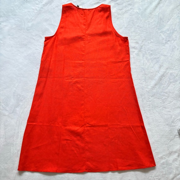 NINE WEST Gina Trapeze Linen Blend Orange V-Neck Sleeveless Dress--10 - Picture 3 of 12